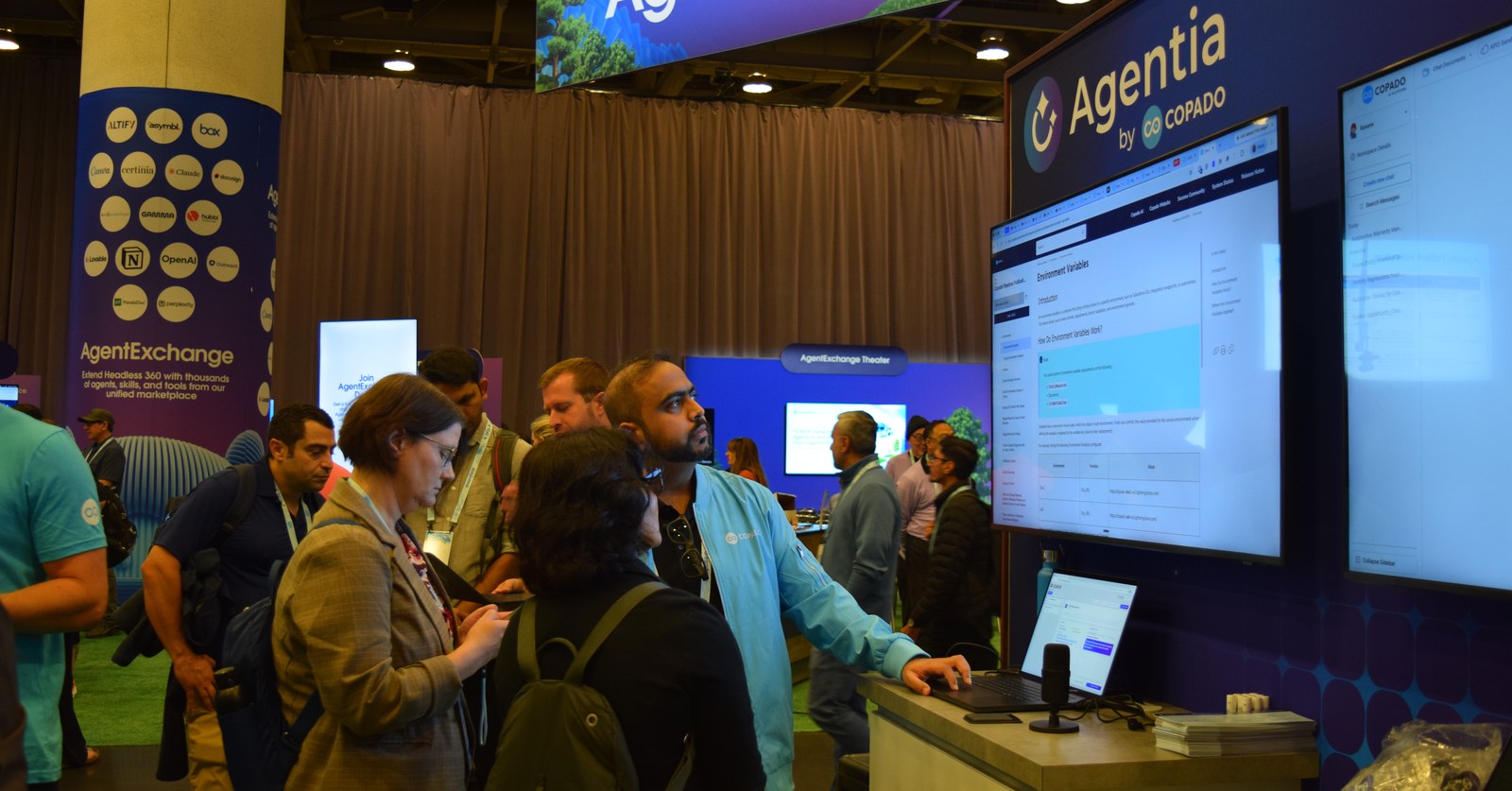 Copado Dreamforce booth — Agentia Headless demo on the Campground floor